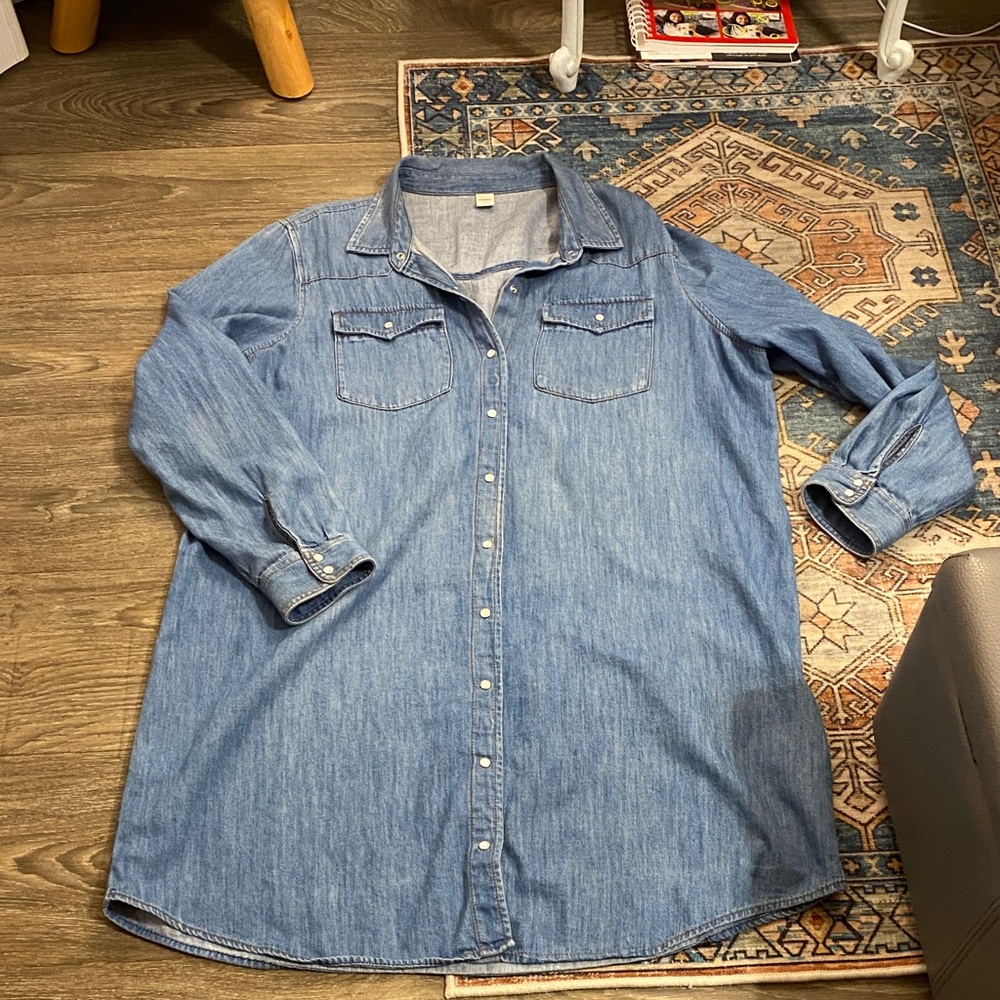 Old Navy Blue Denim Shirt Dress; long sleeved; size XL - Picture 2 of 6